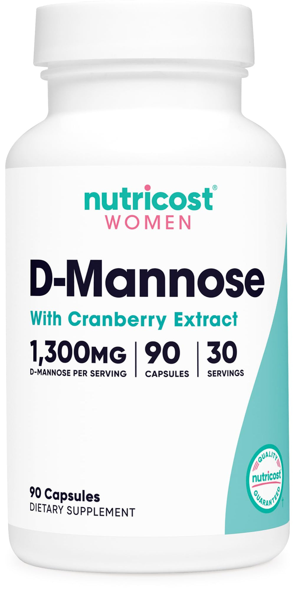Bottle of Nutricost D-Mannose with Cranberry Extract 1300mg 90 capsules