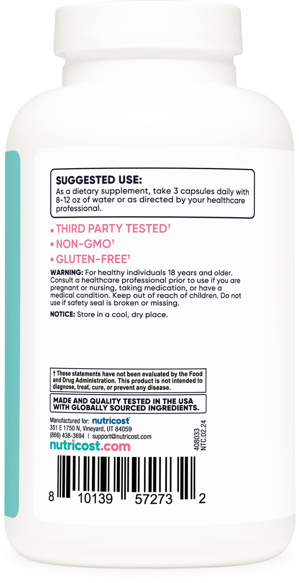 GMP compliant facility and third-party testing seals on label