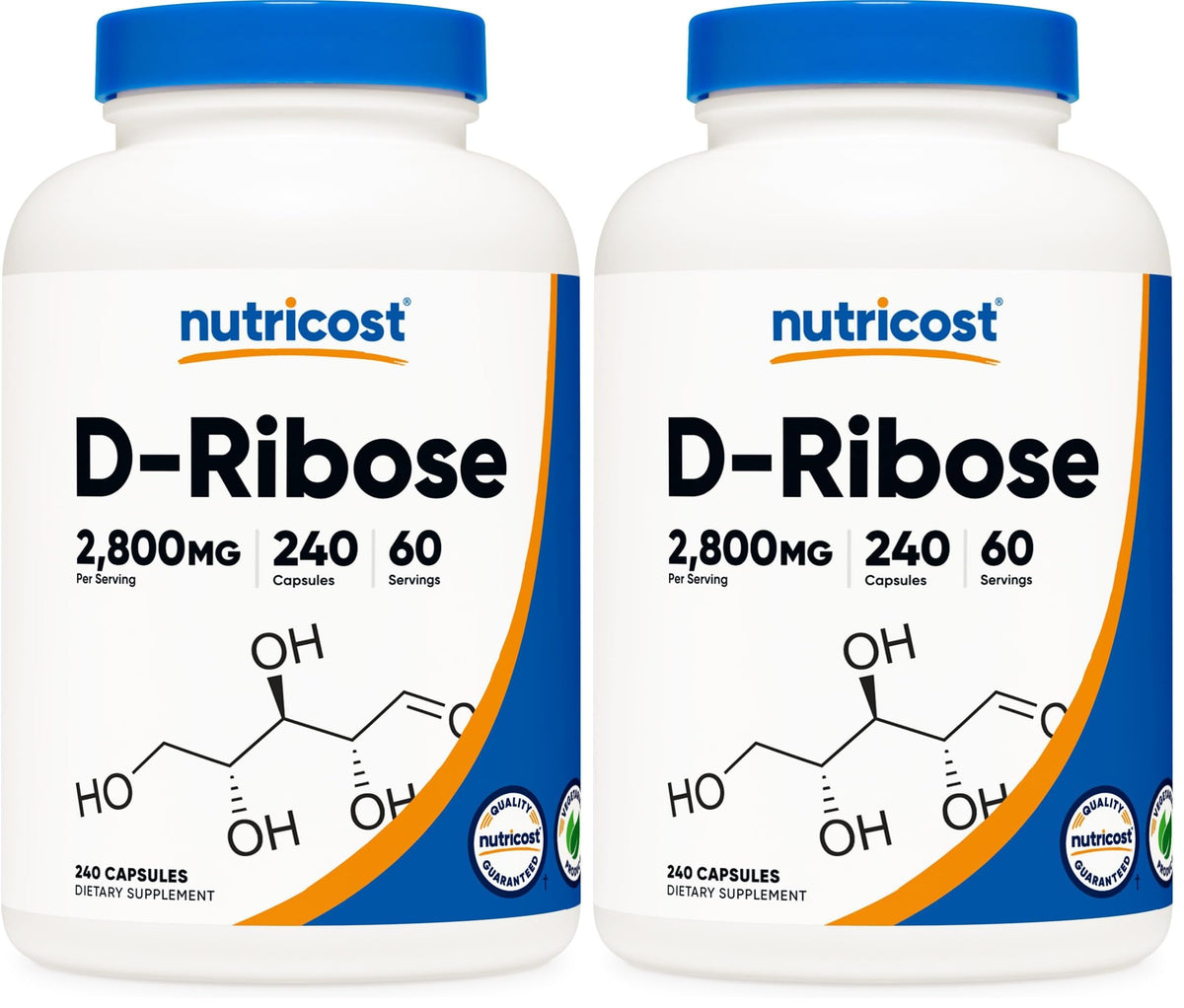 Nutricost D-Ribose 700mg per capsule bottle