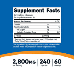 Close-up of Nutricost D-Ribose 700mg vegetarian capsules