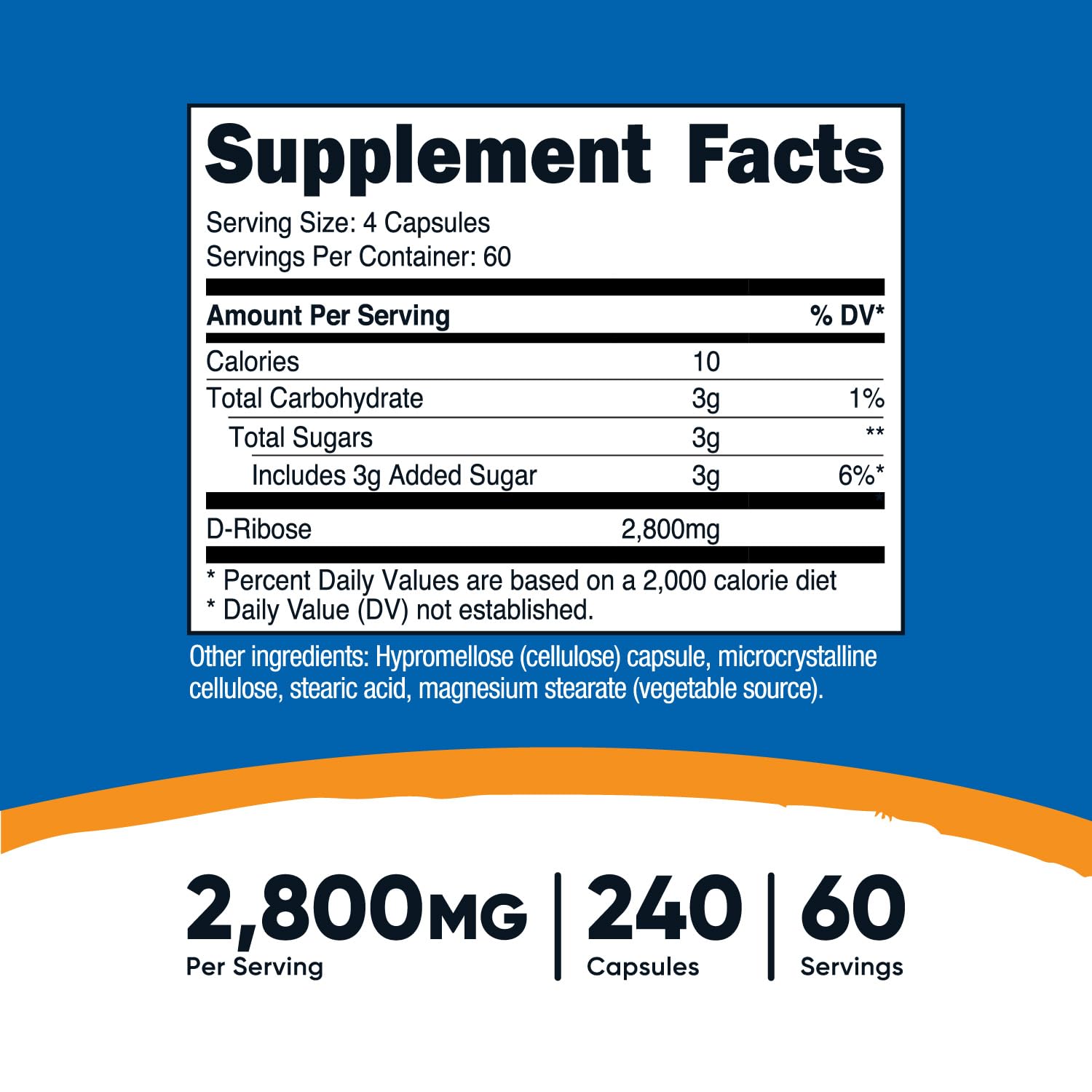 Front view of Nutricost D-Ribose bottle