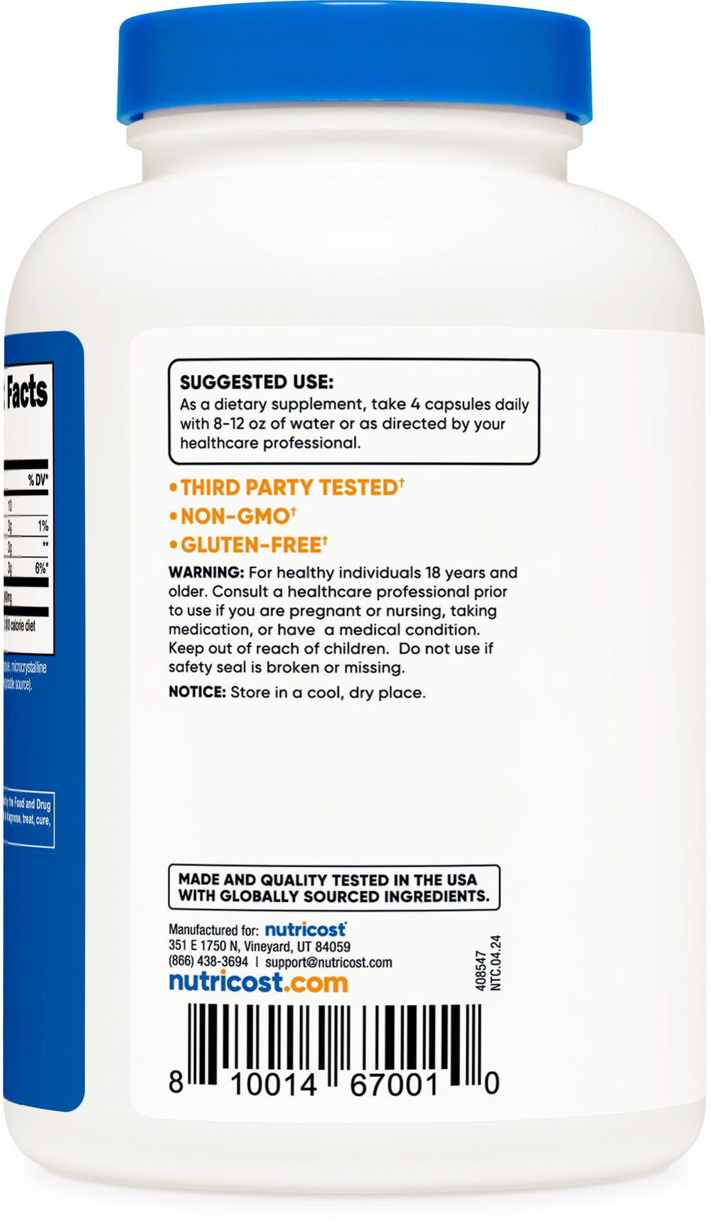 Serving information on Nutricost D-Ribose 700mg pack