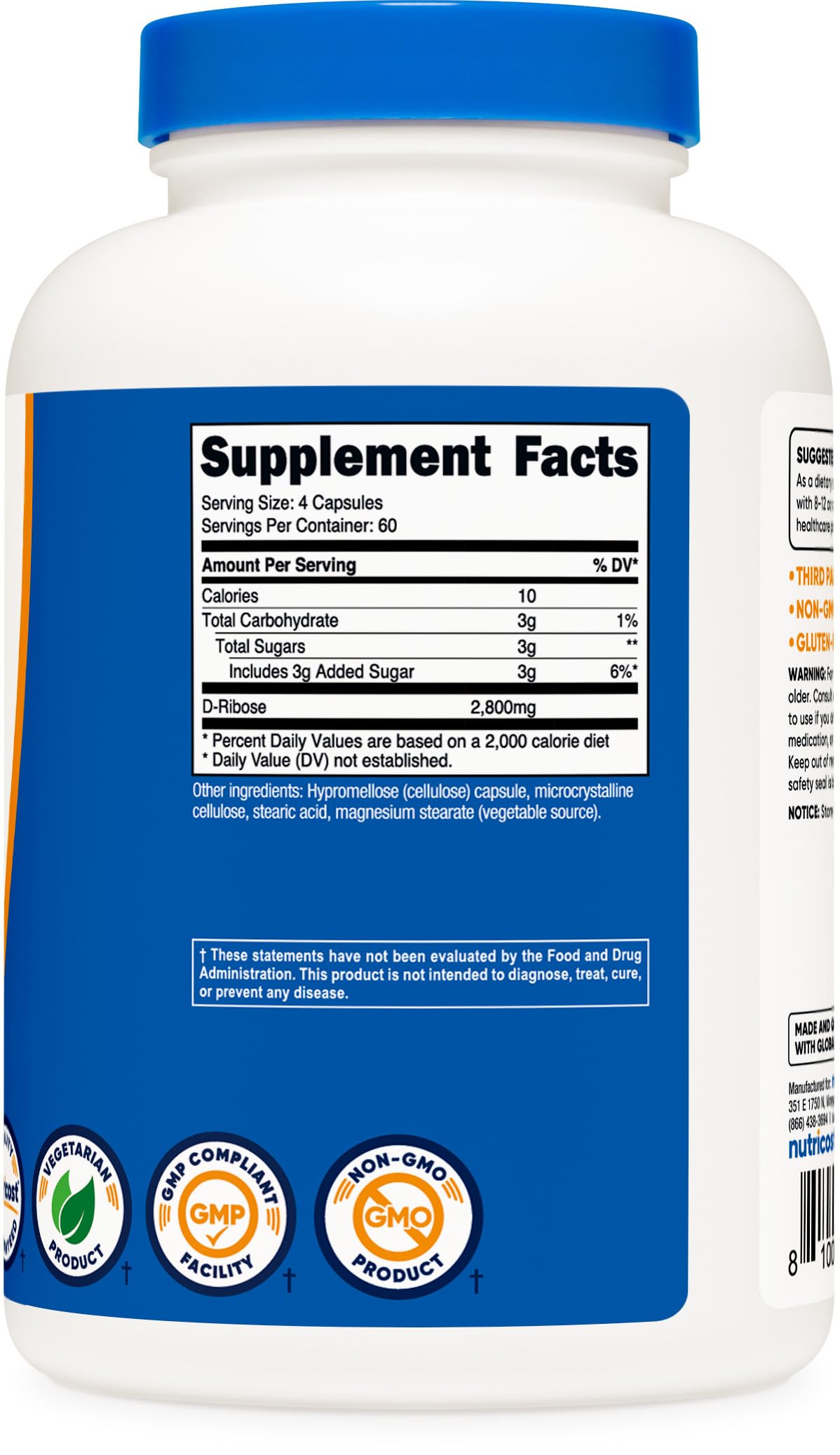 Two bottles of Nutricost D-Ribose Pack of 2