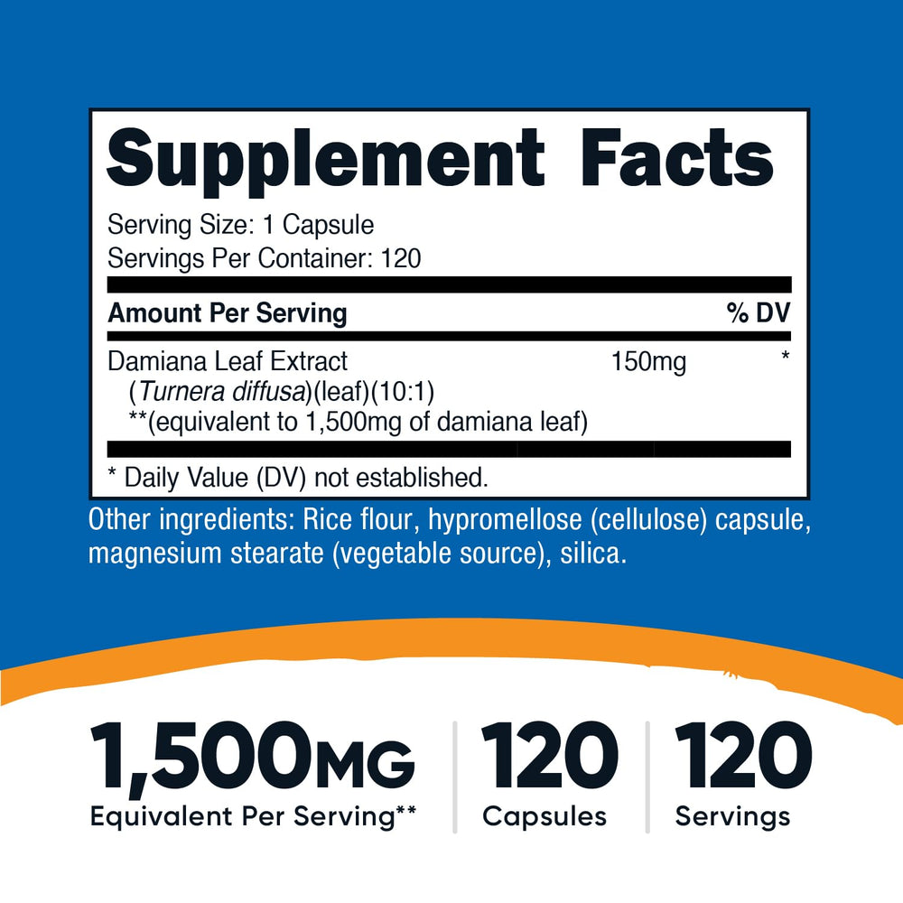 Side view of Nutricost Damiana Leaf Capsules bottle