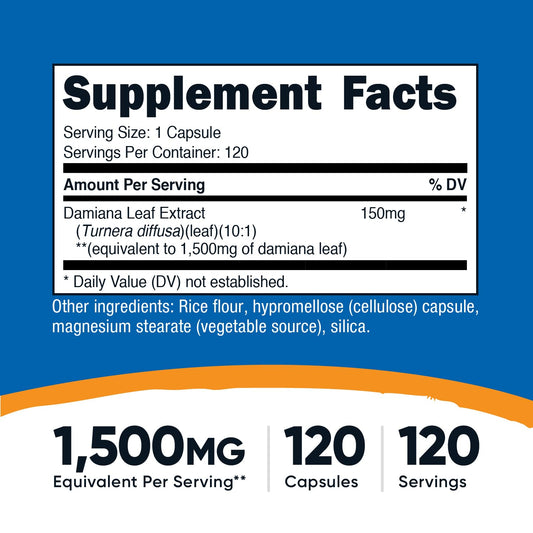 Side view of Nutricost Damiana Leaf Capsules bottle