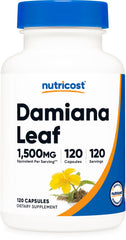 Front of Nutricost Damiana Leaf Capsules bottle showing 120 capsules