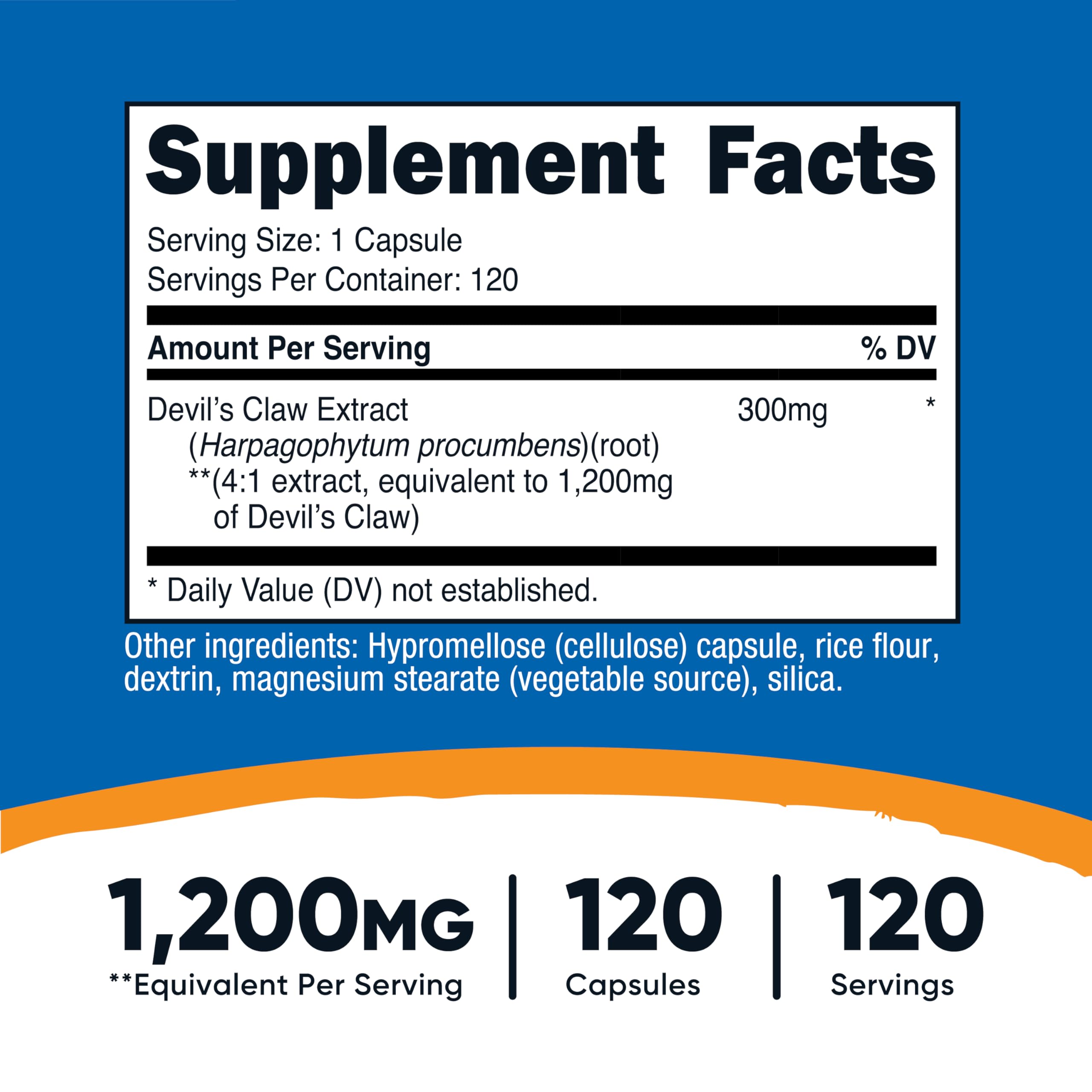 Close-up of Nutricost Devils Claw 1200mg capsules