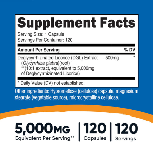 Bottle of Nutricost DGL Capsules with 120 servings