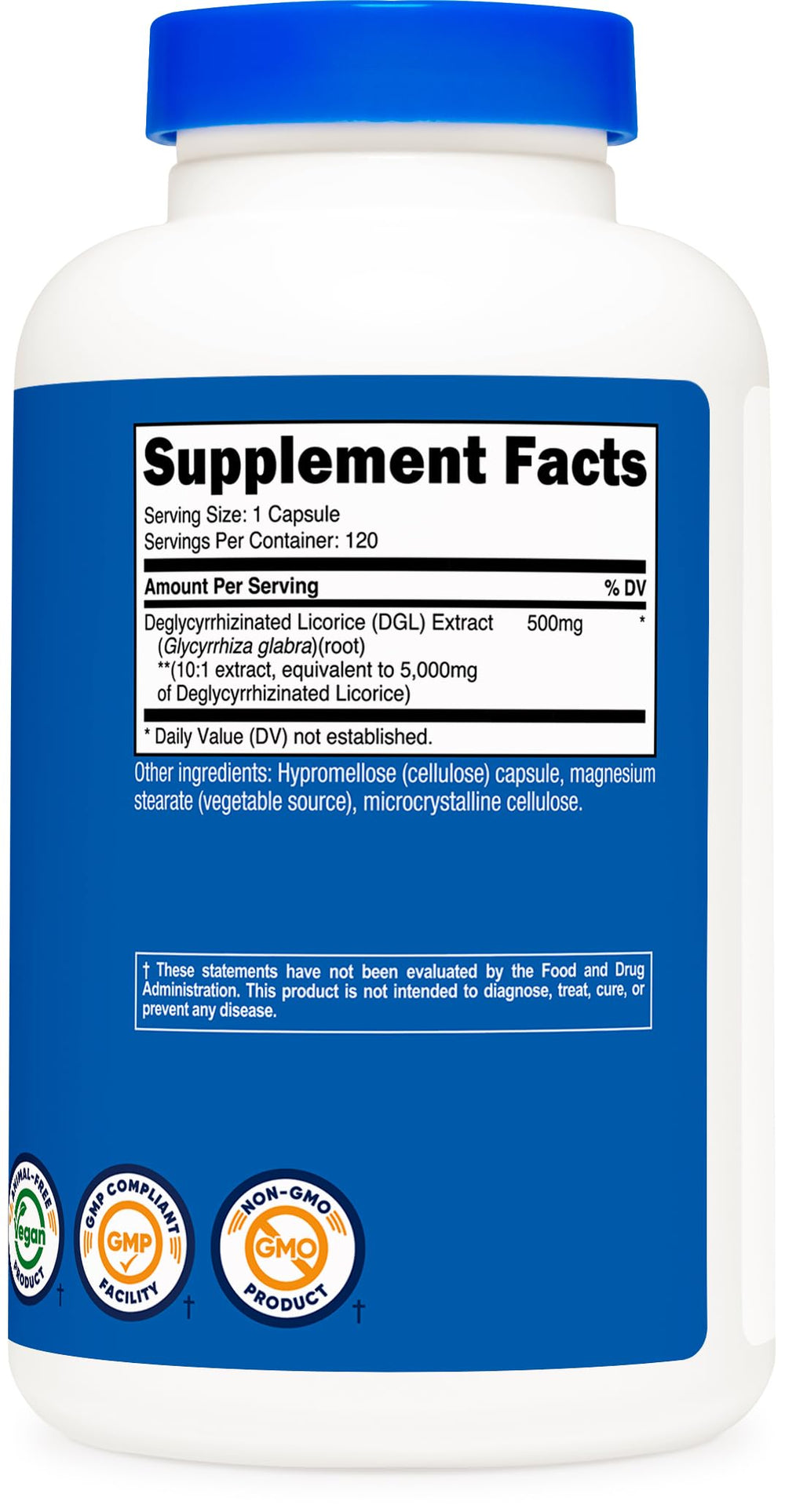 Certificate of analysis and GMP facility branding for Nutricost DGL capsules