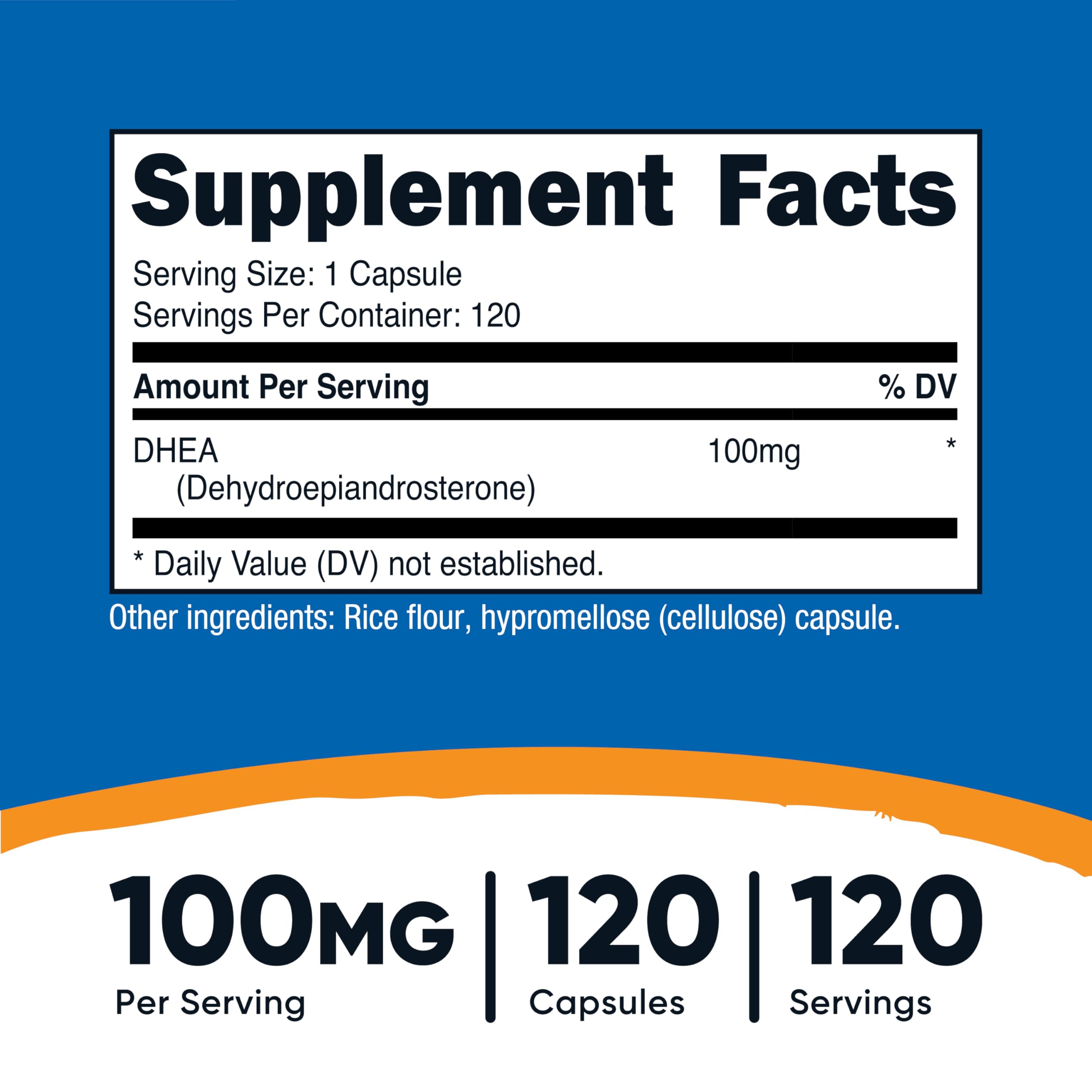 Side view of Nutricost DHEA 100mg bottle