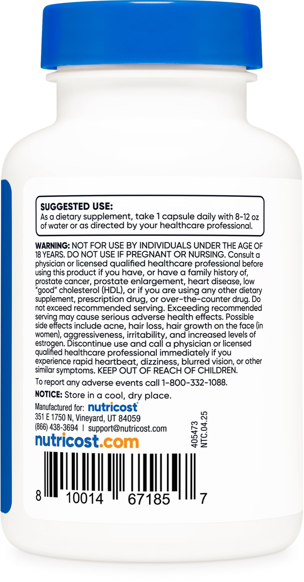 Nutritional facts panel for Nutricost DHEA