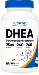 Nutricost DHEA 25mg bottle label showing 240 capsules