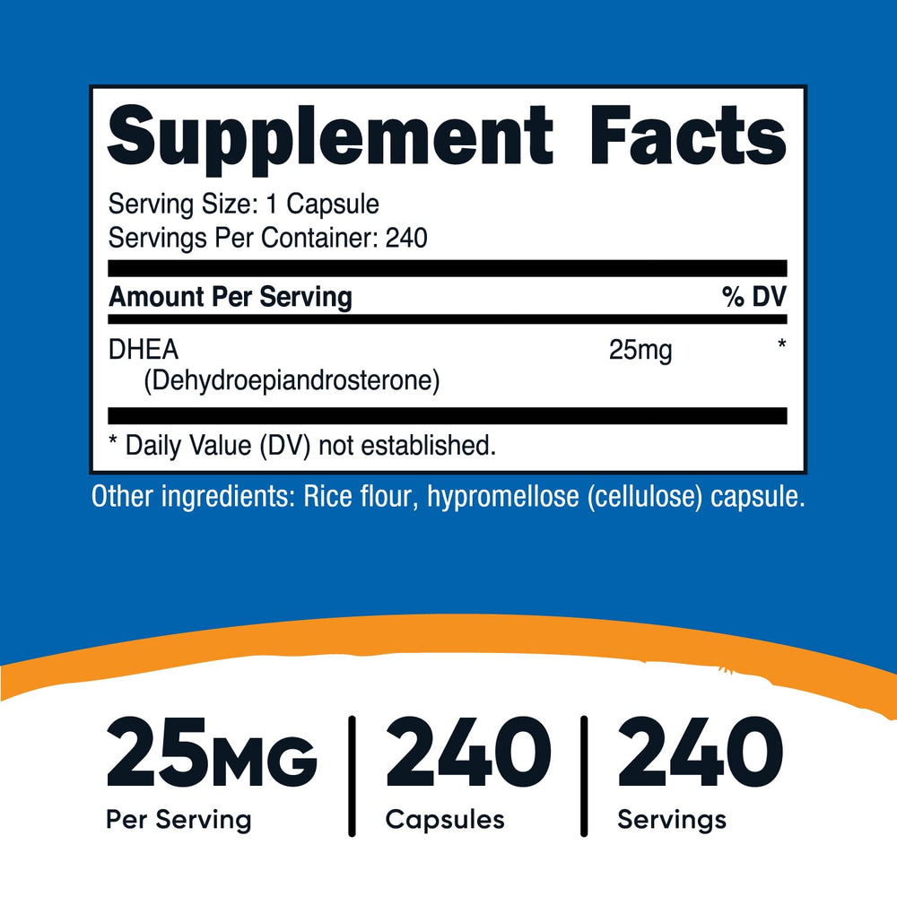 Close-up of Nutricost DHEA 25mg capsule