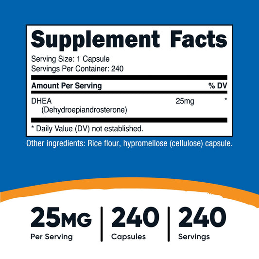 Close-up of Nutricost DHEA 25mg capsule