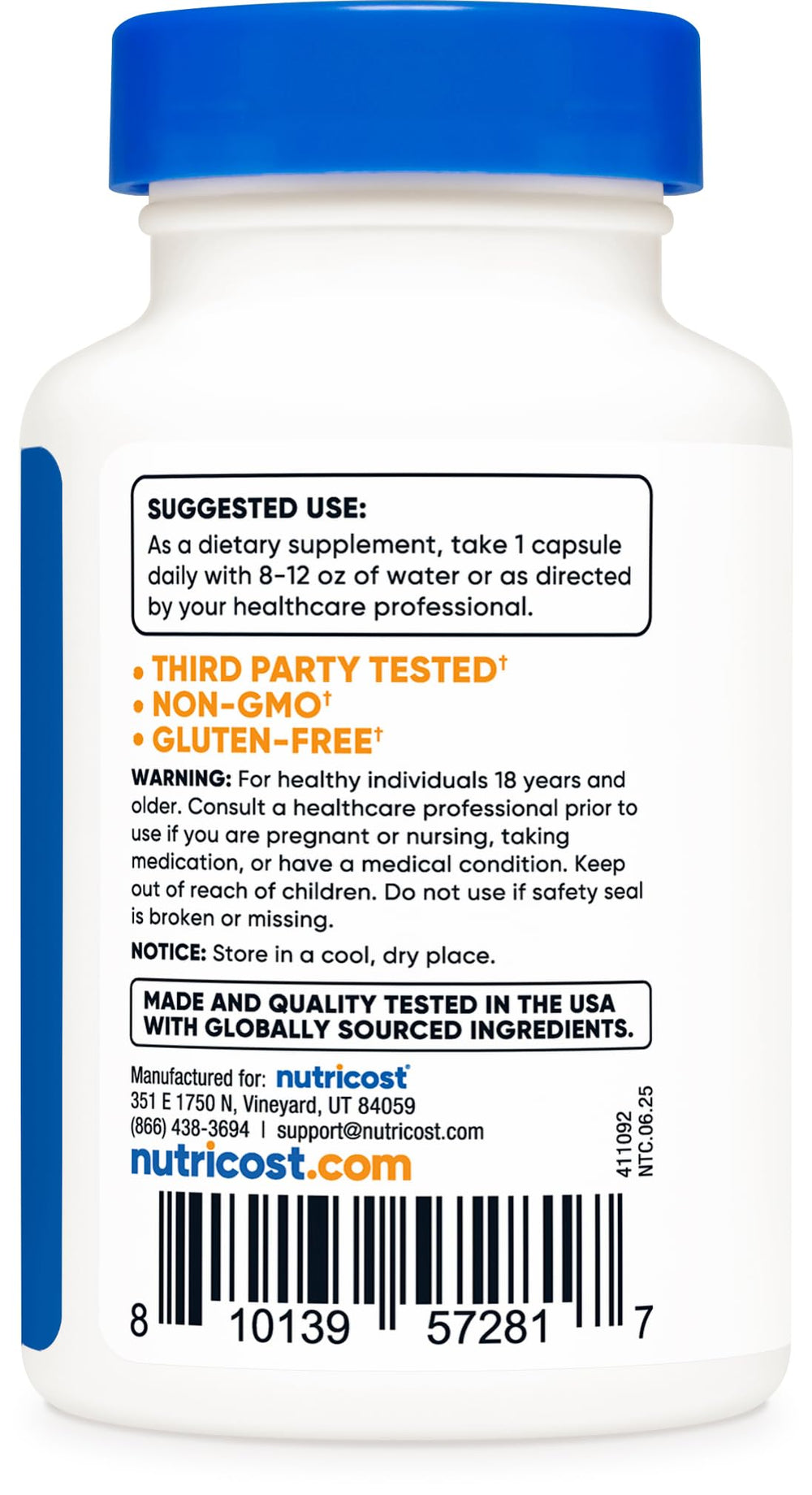 Ingredients and supplement facts of Nutricost DHM capsules