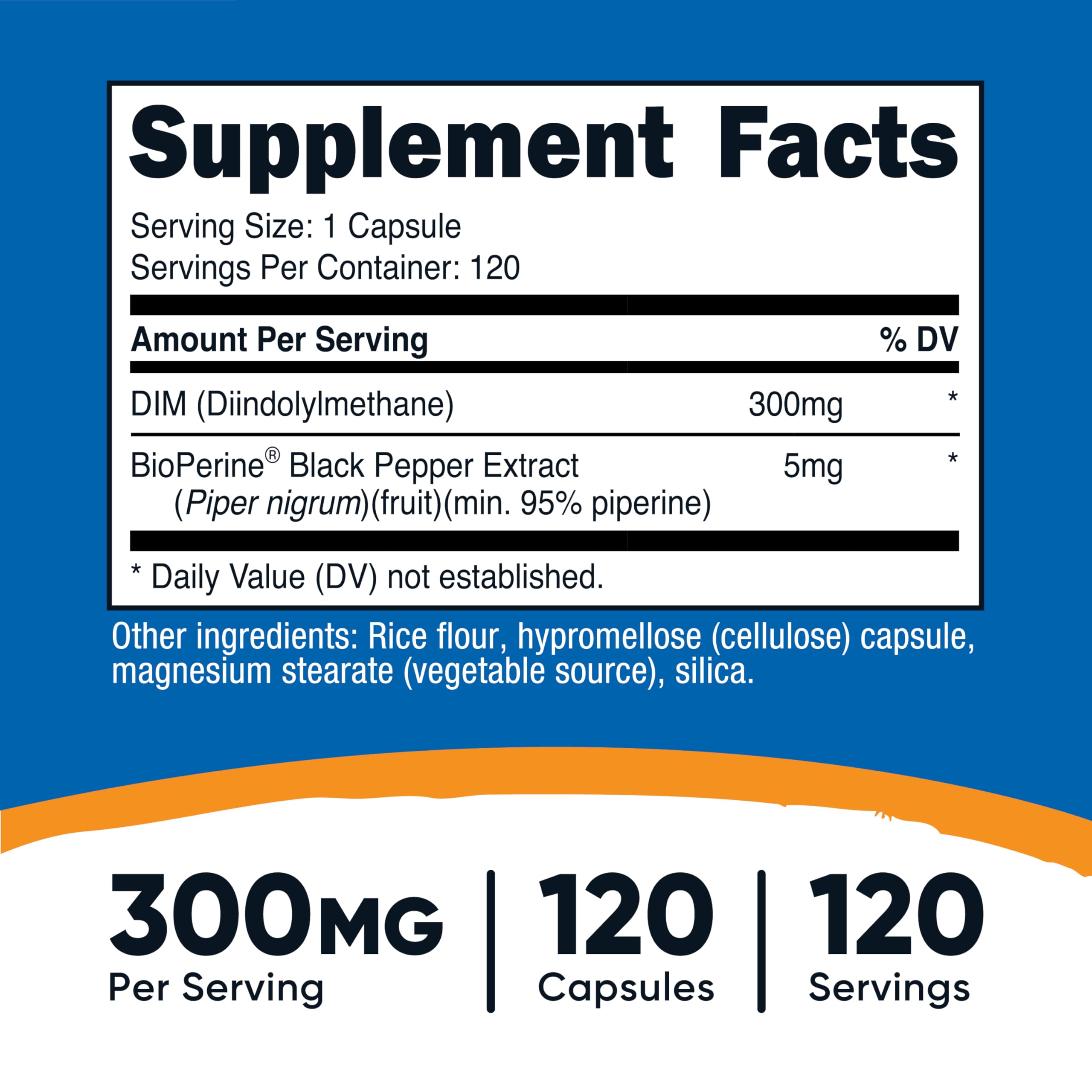 Close-up of 300mg DIM per capsule serving