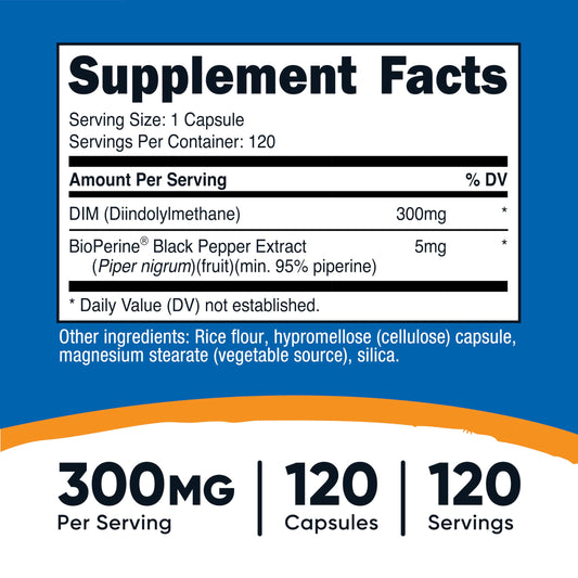 Close-up of 300mg DIM per capsule serving