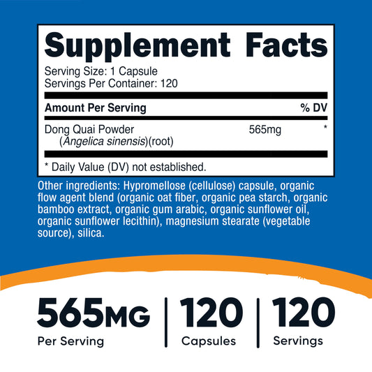 Close-up of Nutricost Dong Quai 565mg capsule