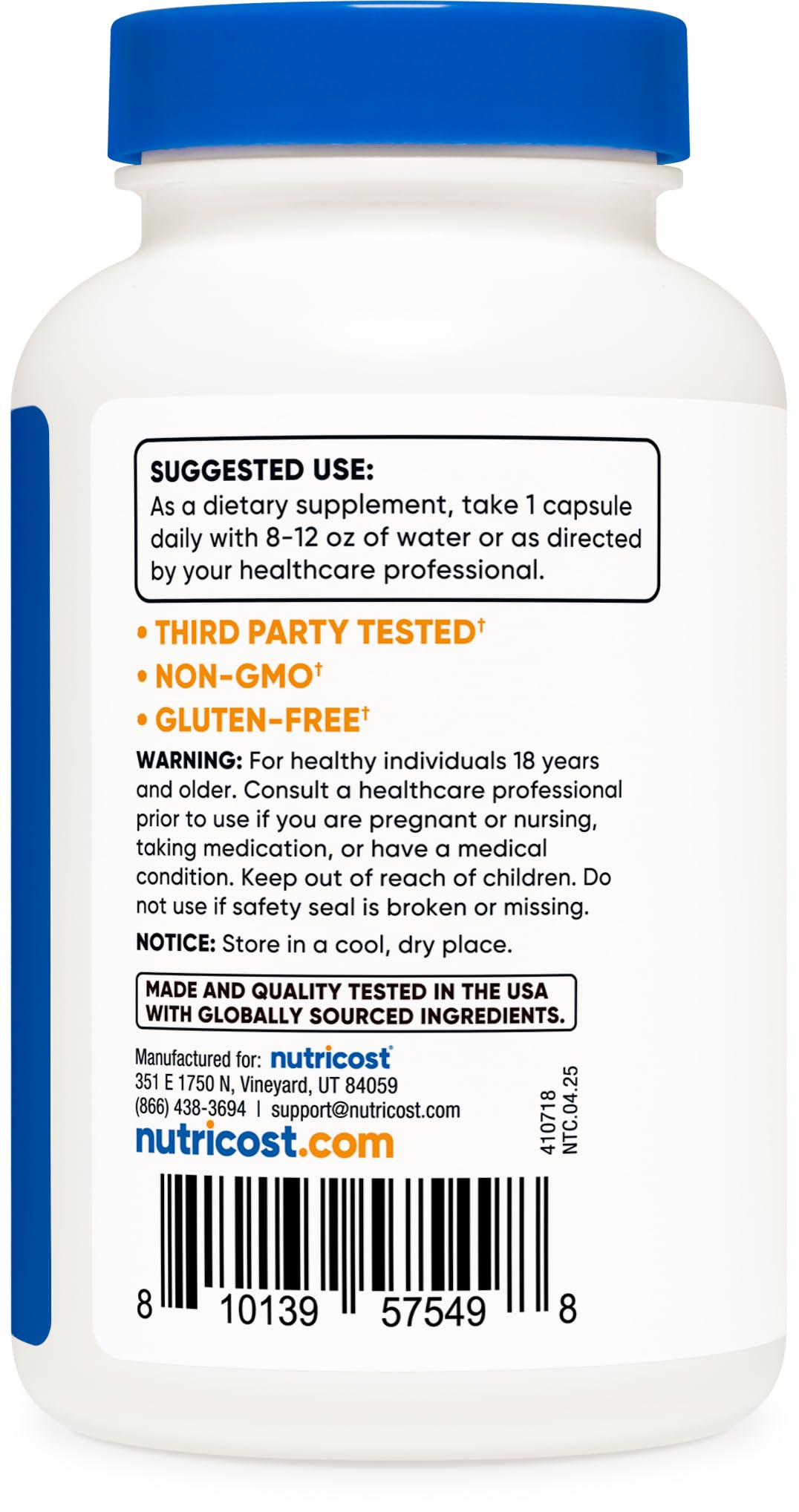 Gluten Free and Non-GMO icons on Nutricost packaging
