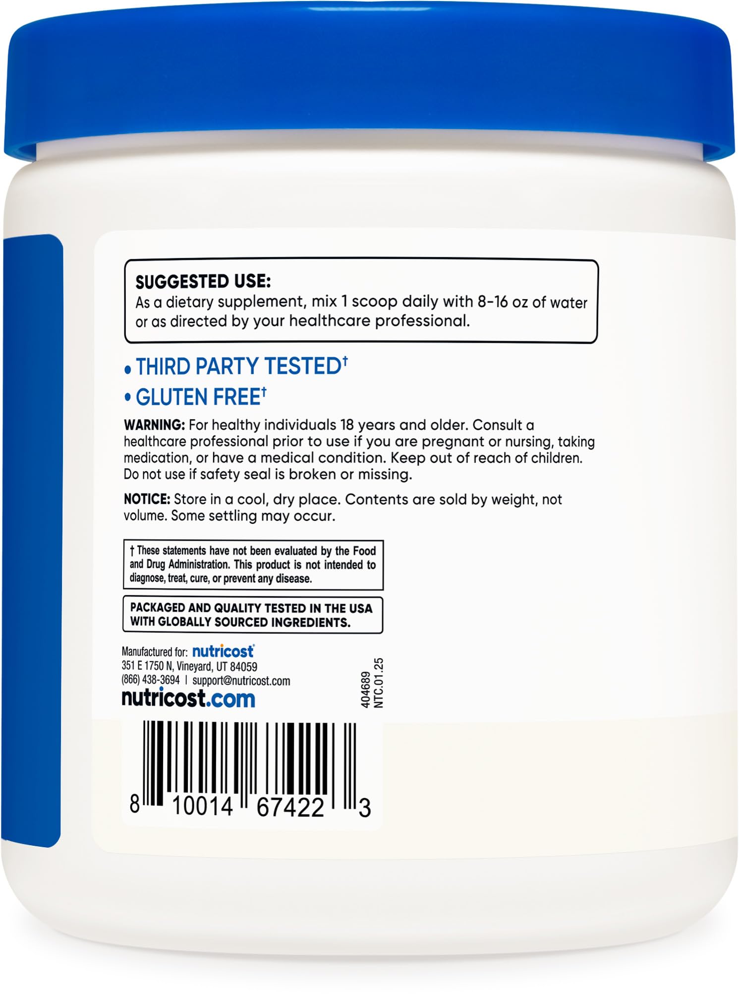 Scoop of Nutricost EAA Powder Unflavored next to container