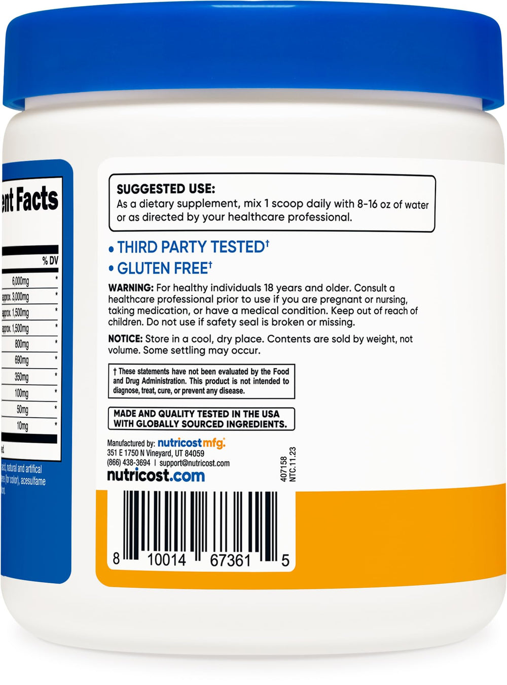 Nutricost EAA Powder Peach Mango ingredients