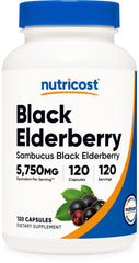 Nutricost Elderberry Capsules bottle label showing 575mg per capsule