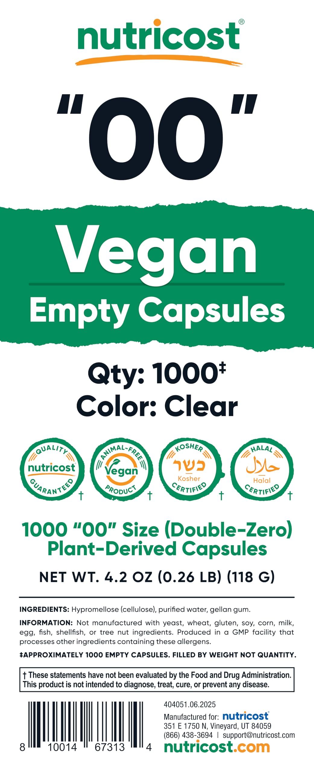 Kosher and Halal certified vegan capsules