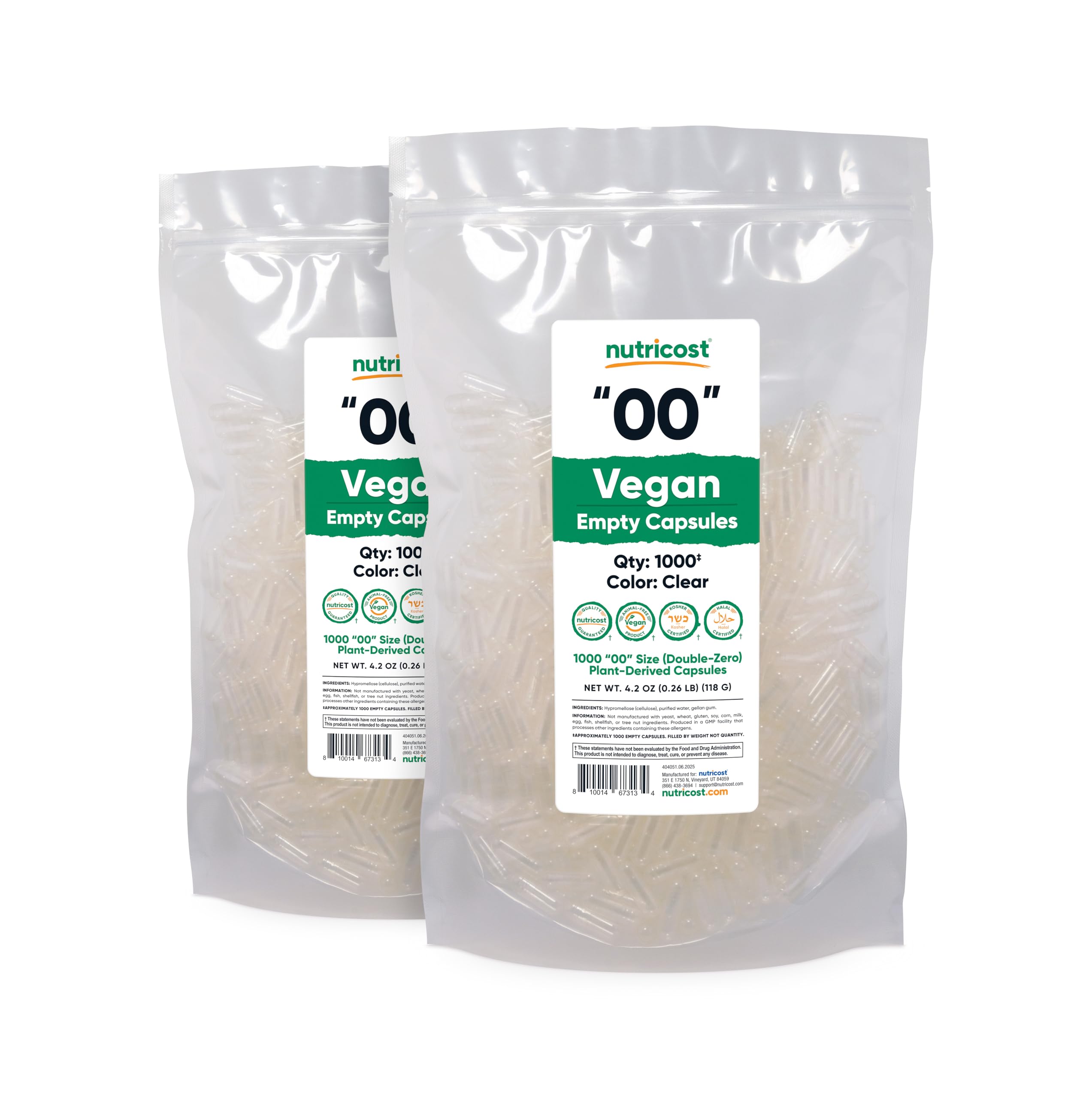 Non-GMO, Soy Free, Gluten Free and Vegetarian capsules