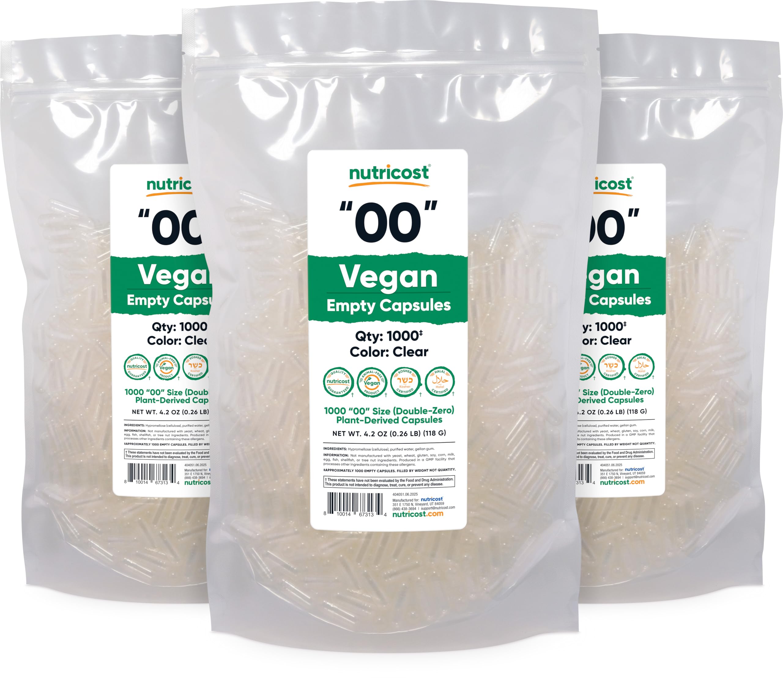 GMP allergen-free Nutricost empty capsules Size 00