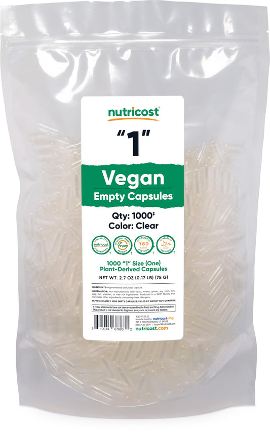 Clear plant-based capsules size 1, 1,000-count package