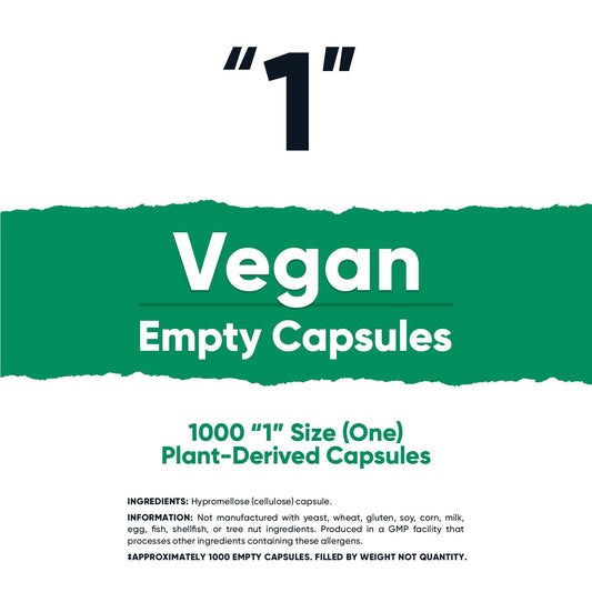 Close-up of vegan empty capsules (size 1) for custom blends