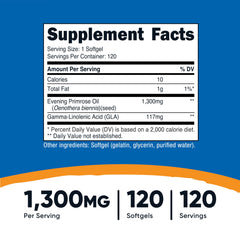 Label of Nutricost Evening Primrose Oil 1300mg 120 Softgels
