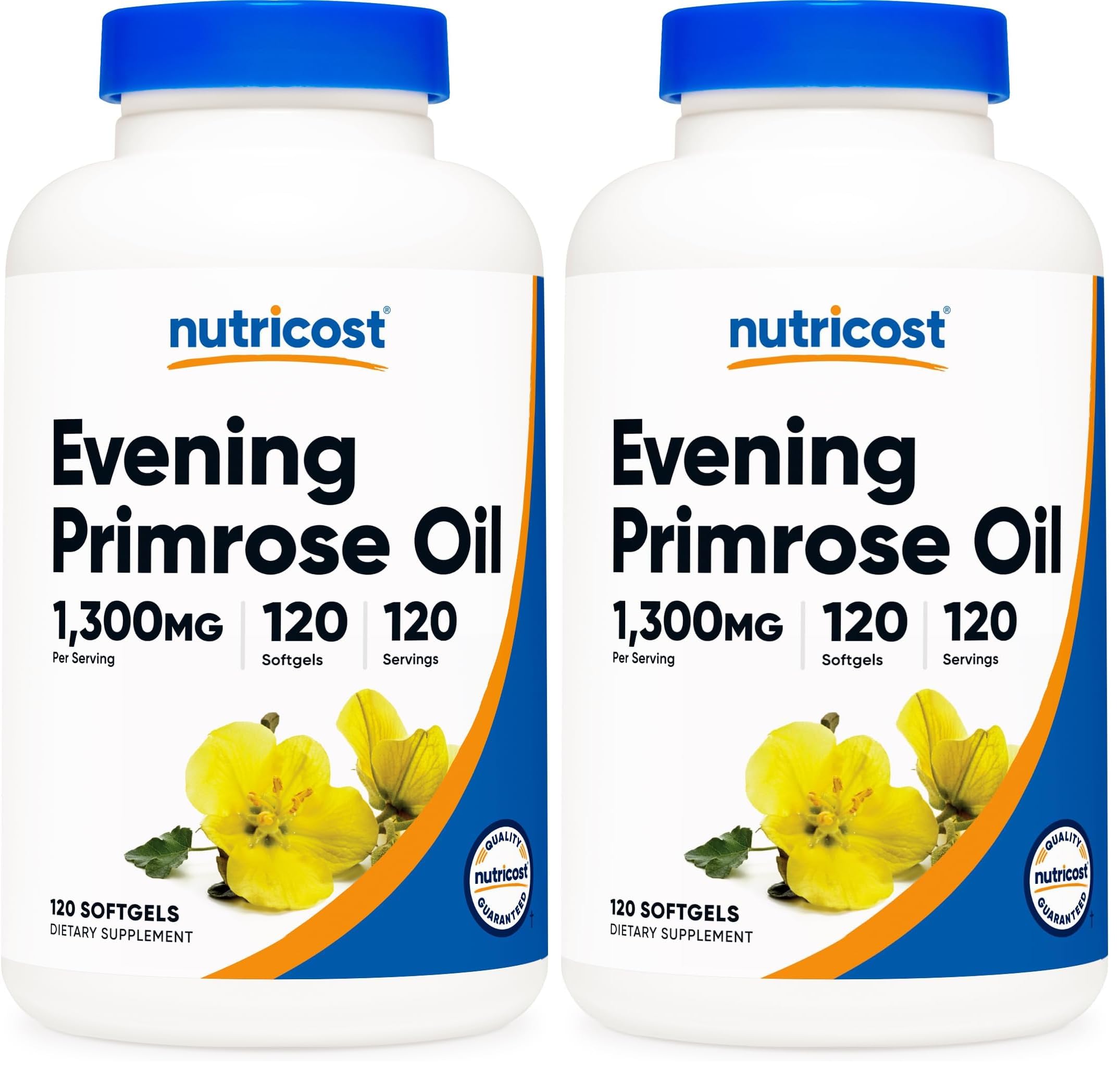 Front label of Nutricost Evening Primrose Oil 1300mg bottle (pack of 2)