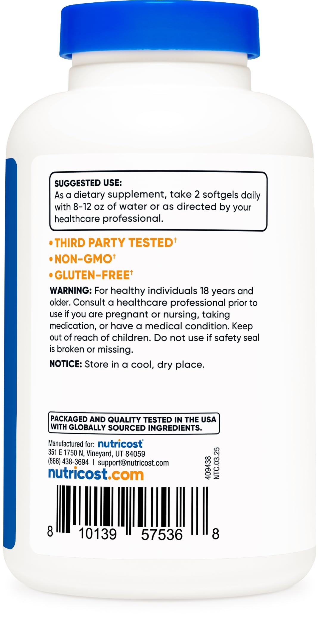 Nutrition facts for Nutricost Extra Virgin Olive Oil supplement