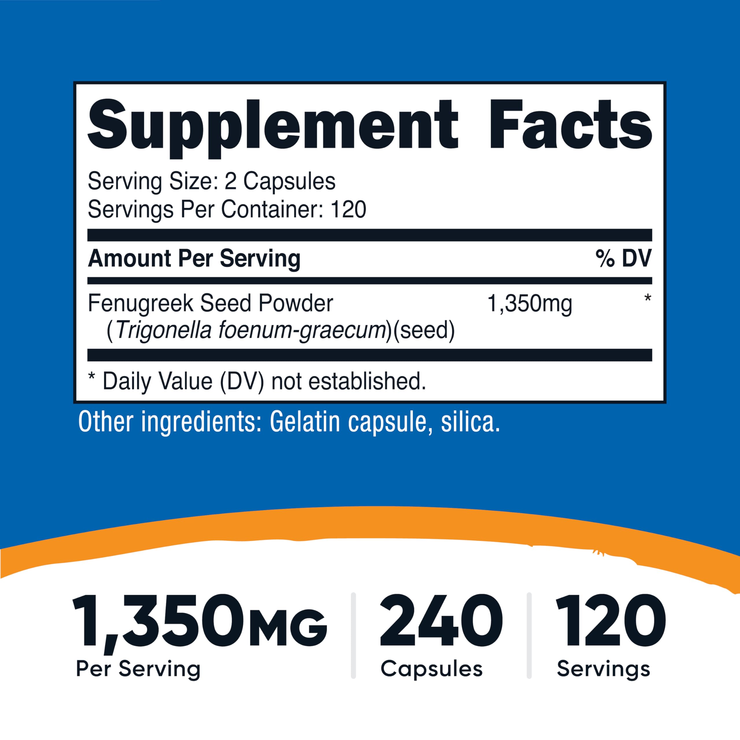 Close-up of Fenugreek capsules showing 675mg per capsule
