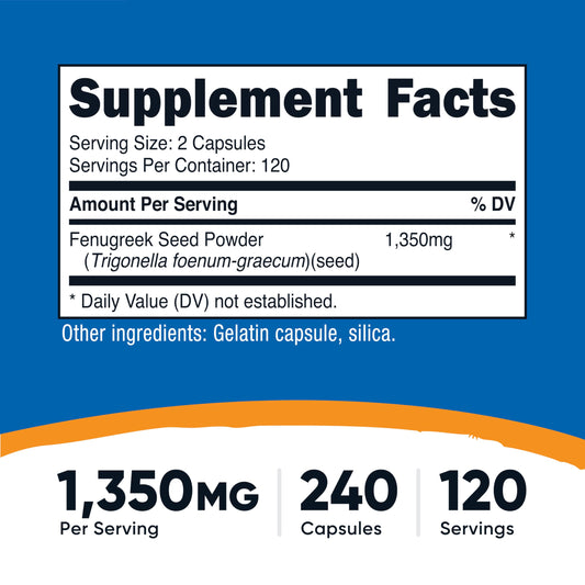 Close-up of Fenugreek capsules showing 675mg per capsule
