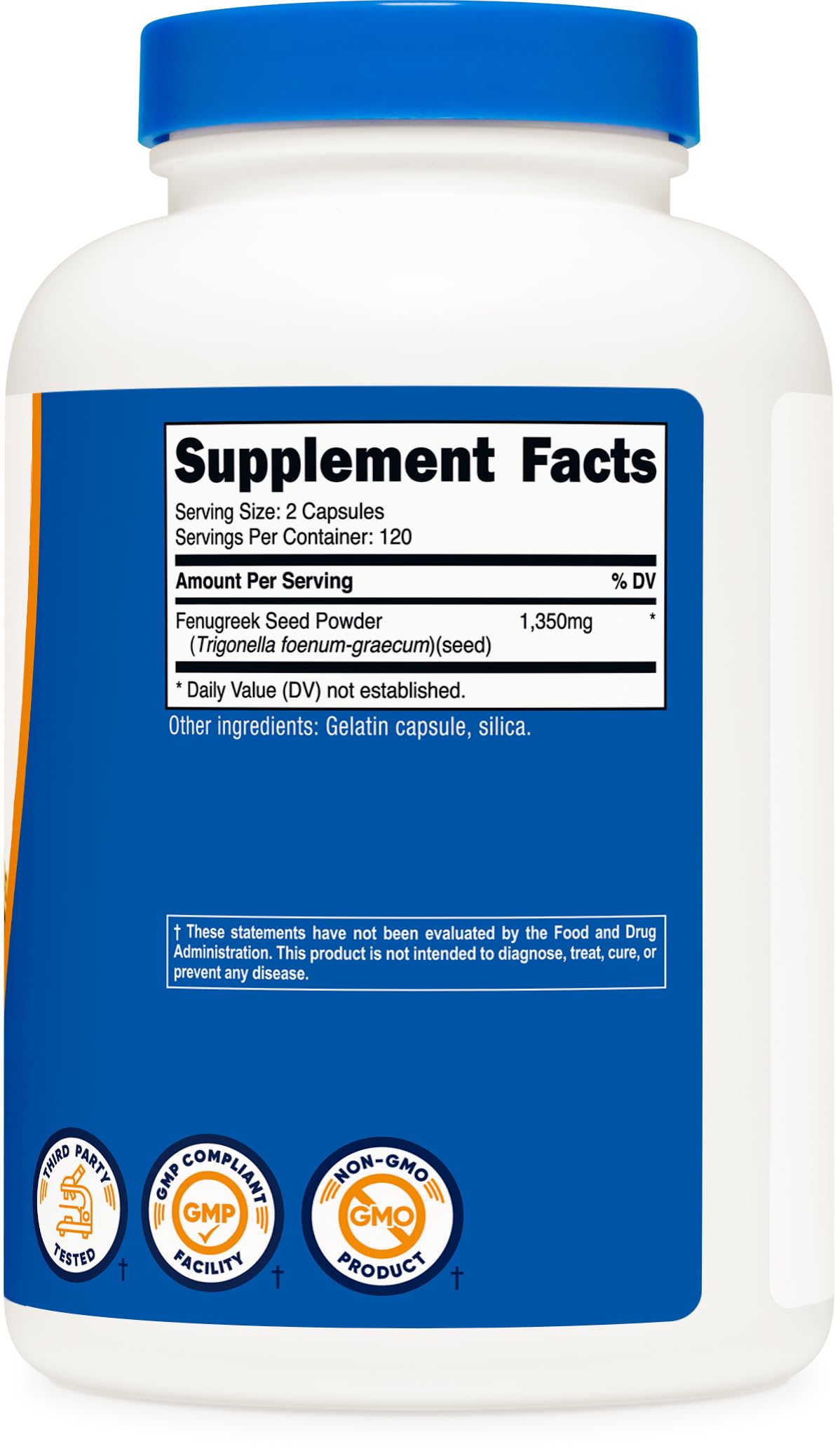 Side view of Nutricost Fenugreek Seed 240 capsules bottle