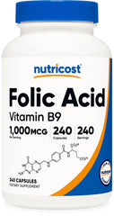 Nutricost Folic Acid 1000 mcg bottle front view