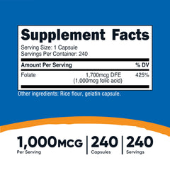 Close-up of 1000 mcg folic acid capsules