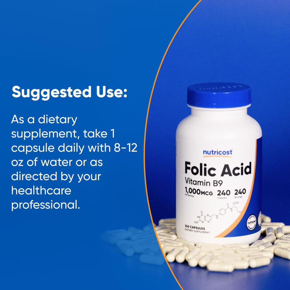 Detailed dosing guide image for Nutricost Folic Acid 1000 mcg