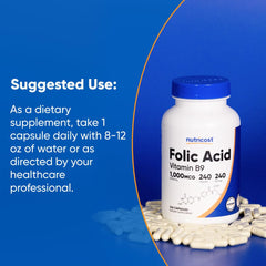 Detailed dosing guide image for Nutricost Folic Acid 1000 mcg