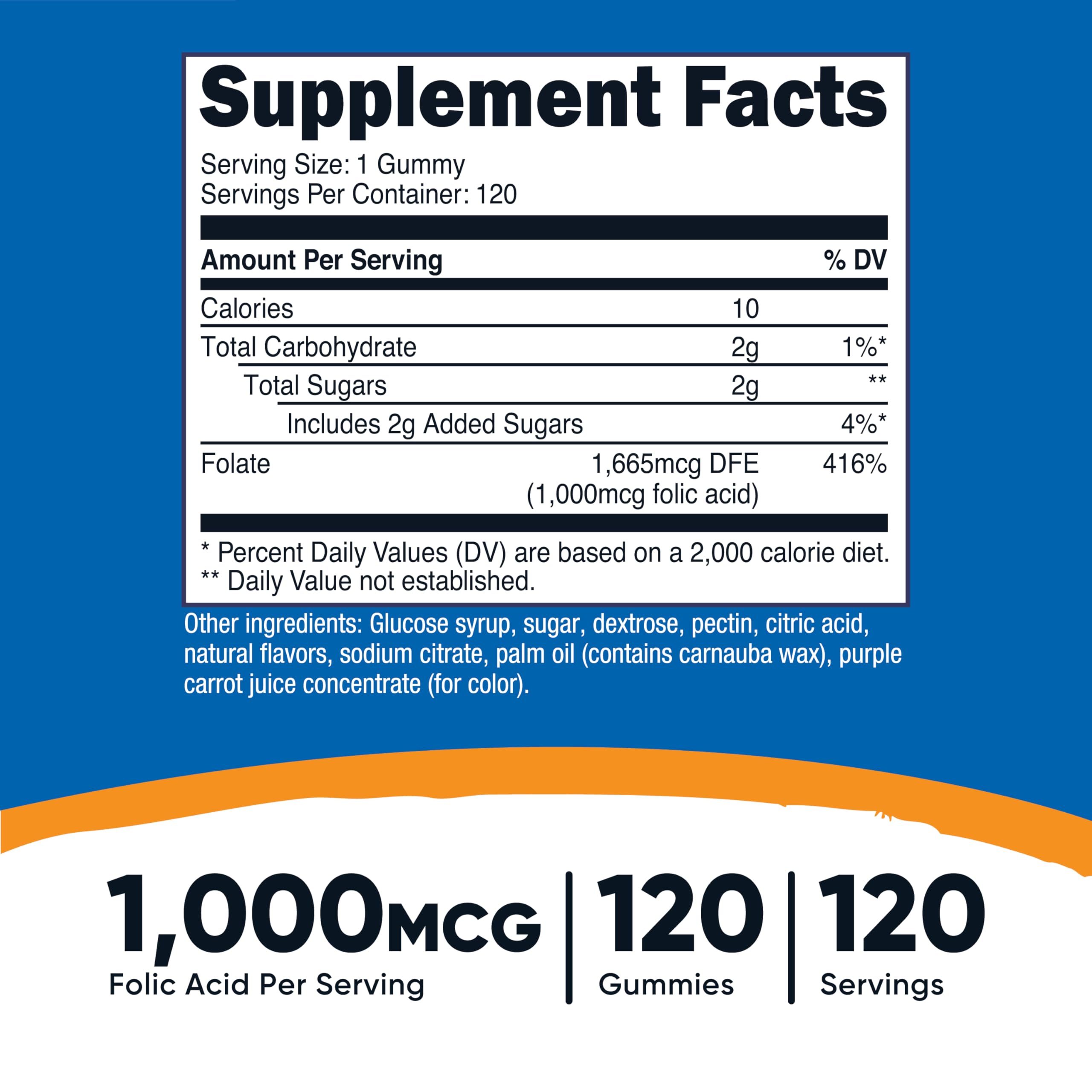 Nutricost Folic Acid Gummies bottle back