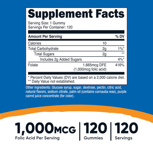 Nutricost Folic Acid Gummies bottle back