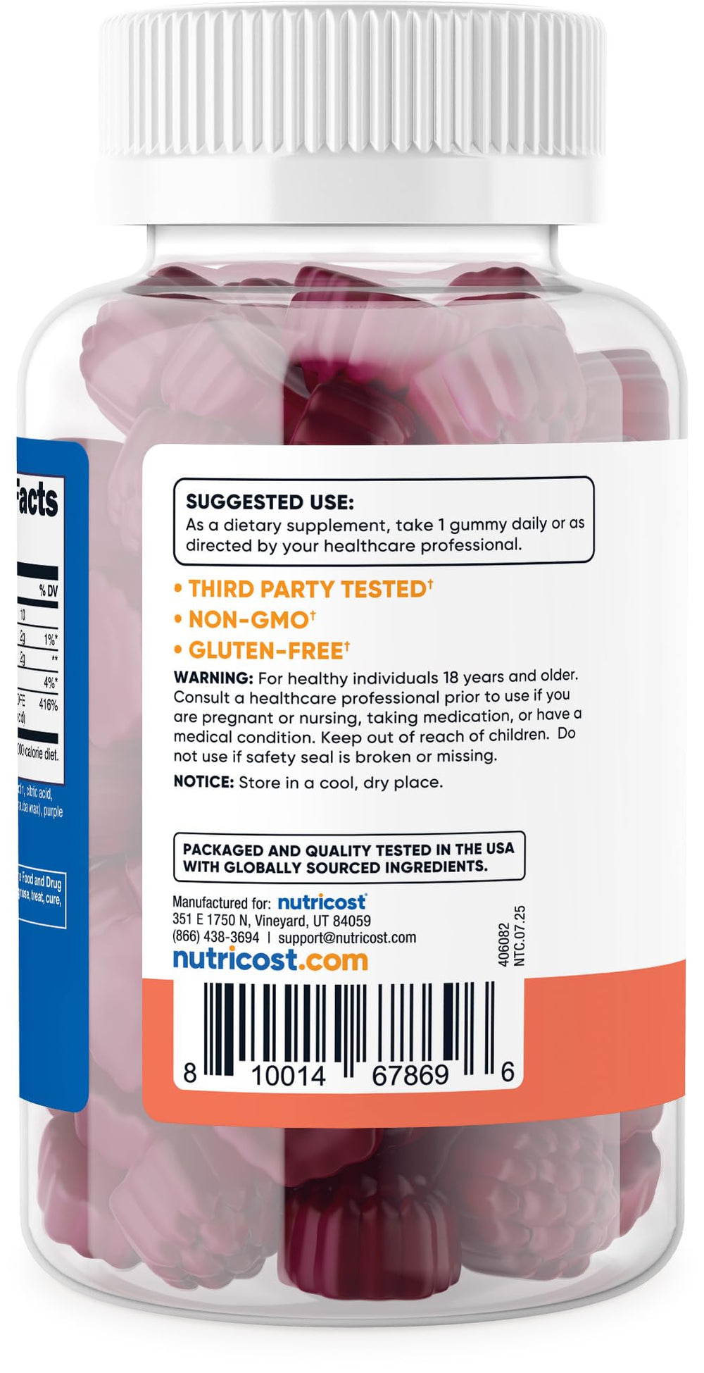 Nutricost Folic Acid Gummies ingredients label