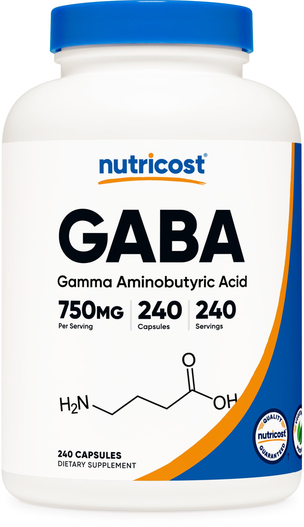 Nutricost GABA 750mg bottle with 240 capsules