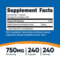 Close-up of Nutricost GABA 750mg label