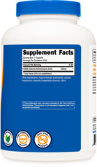 Supplement facts panel and bottle of GABA 750mg