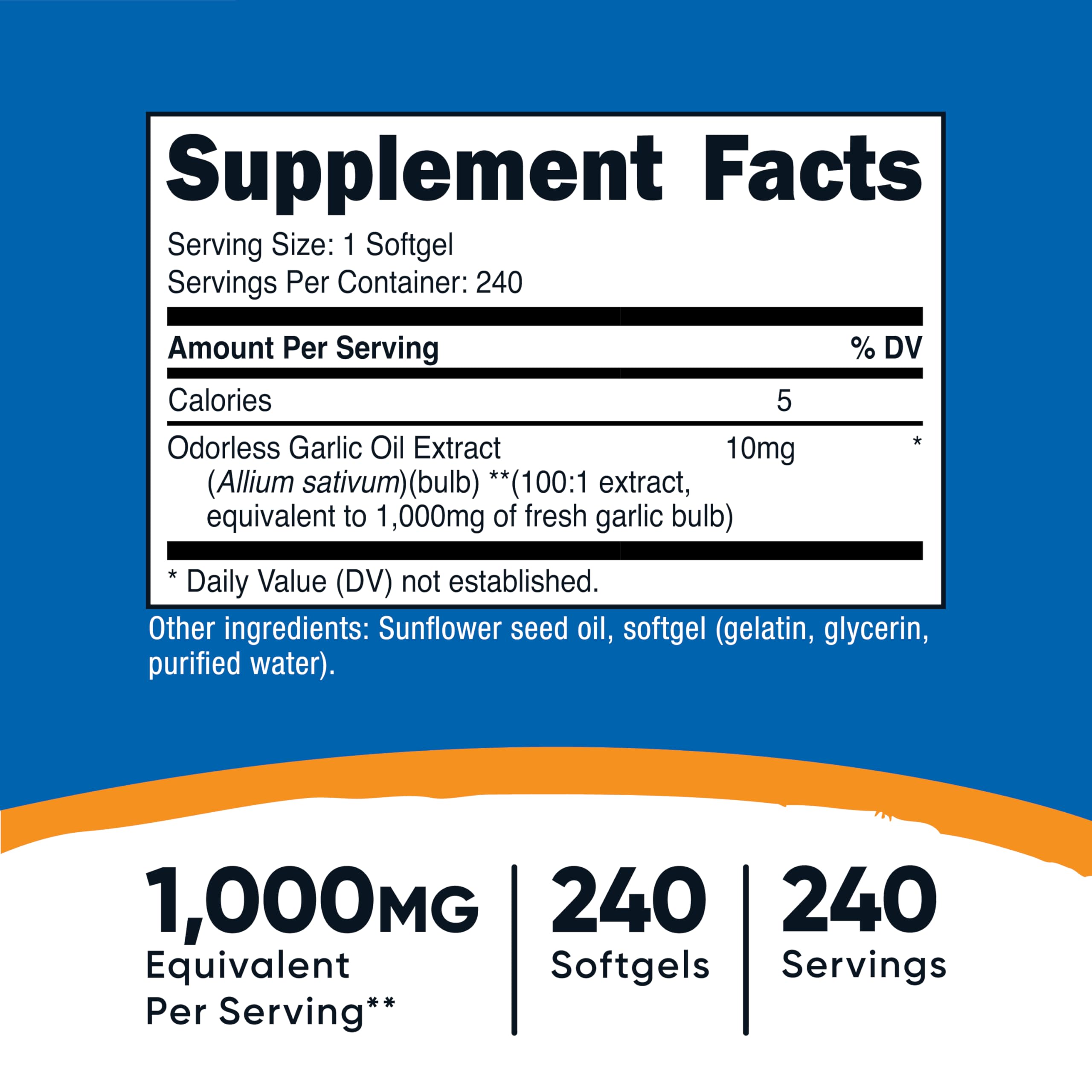 Close up of odorless garlic softgels