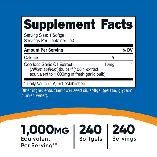 Close up of odorless garlic softgels