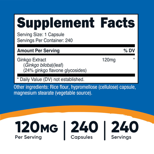 Capsules close-up of Nutricost Ginkgo Biloba 120mg
